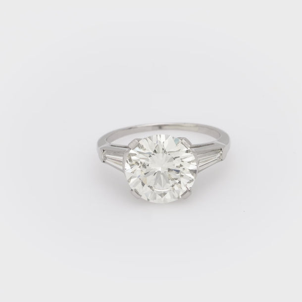 Vintage GIA 4.08 carat diamond platinum engagement ring
