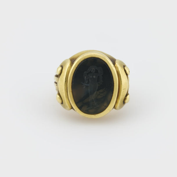 Barry Kieselstein-Cord moss agate 18k yellow gold intaglio ring Barry Kieselstein-Cord