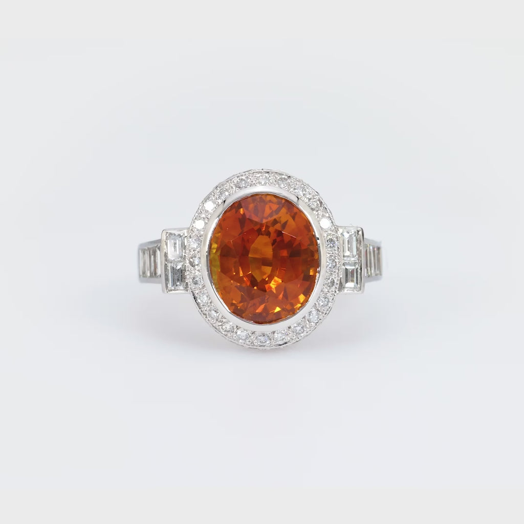 GIA 7.5 carat orange sapphire diamond platinum cocktail ring Jack Weir & Sons