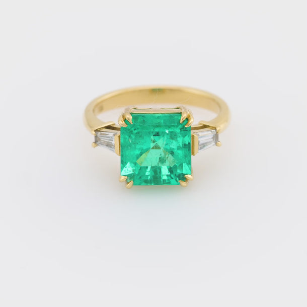 Vintage AGL 3.88 carat Colombia no heat emerald diamond 18k yellow gold ring Ring Jack Weir & Sons