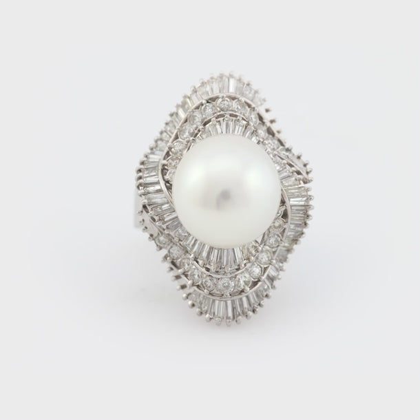 Vintage pearl 2.70 carat diamond platinum ballerina cocktail ring Jack Weir & Sons