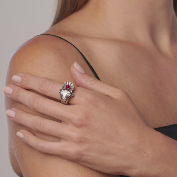 Retro ruby diamond 18k white gold cocktail ring Rings Jack Weir & Sons