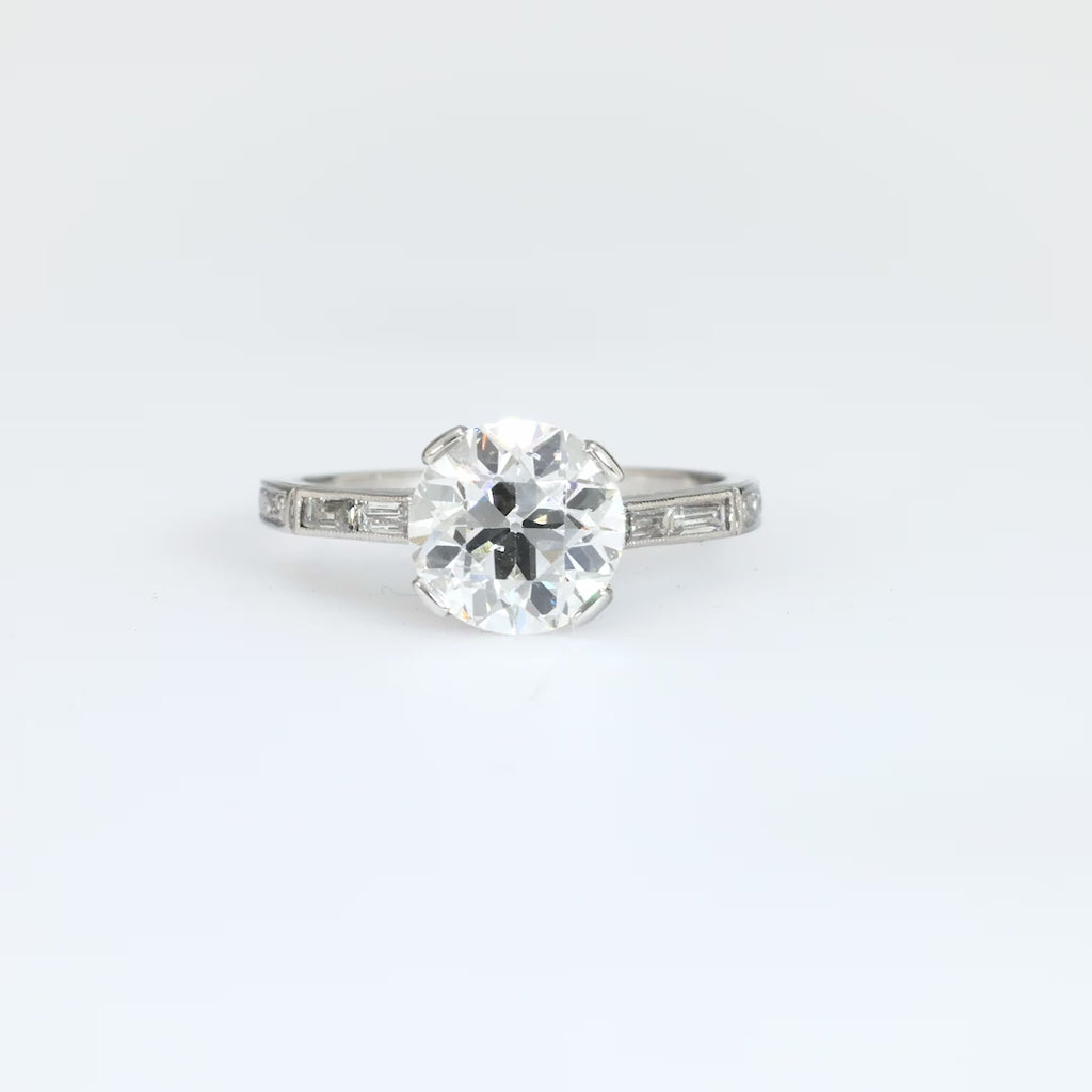 Art Deco GIA 2.12 carat circular brilliant cut diamond platinum engagement ring Jack Weir & Sons