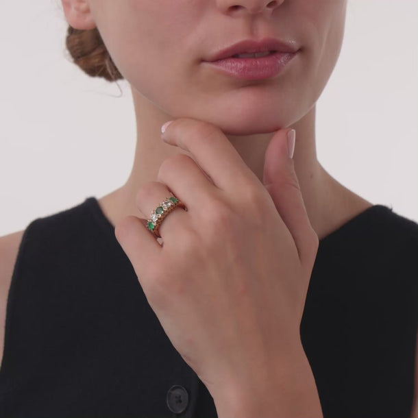 Edwardian emerald diamond 18k yellow gold ring