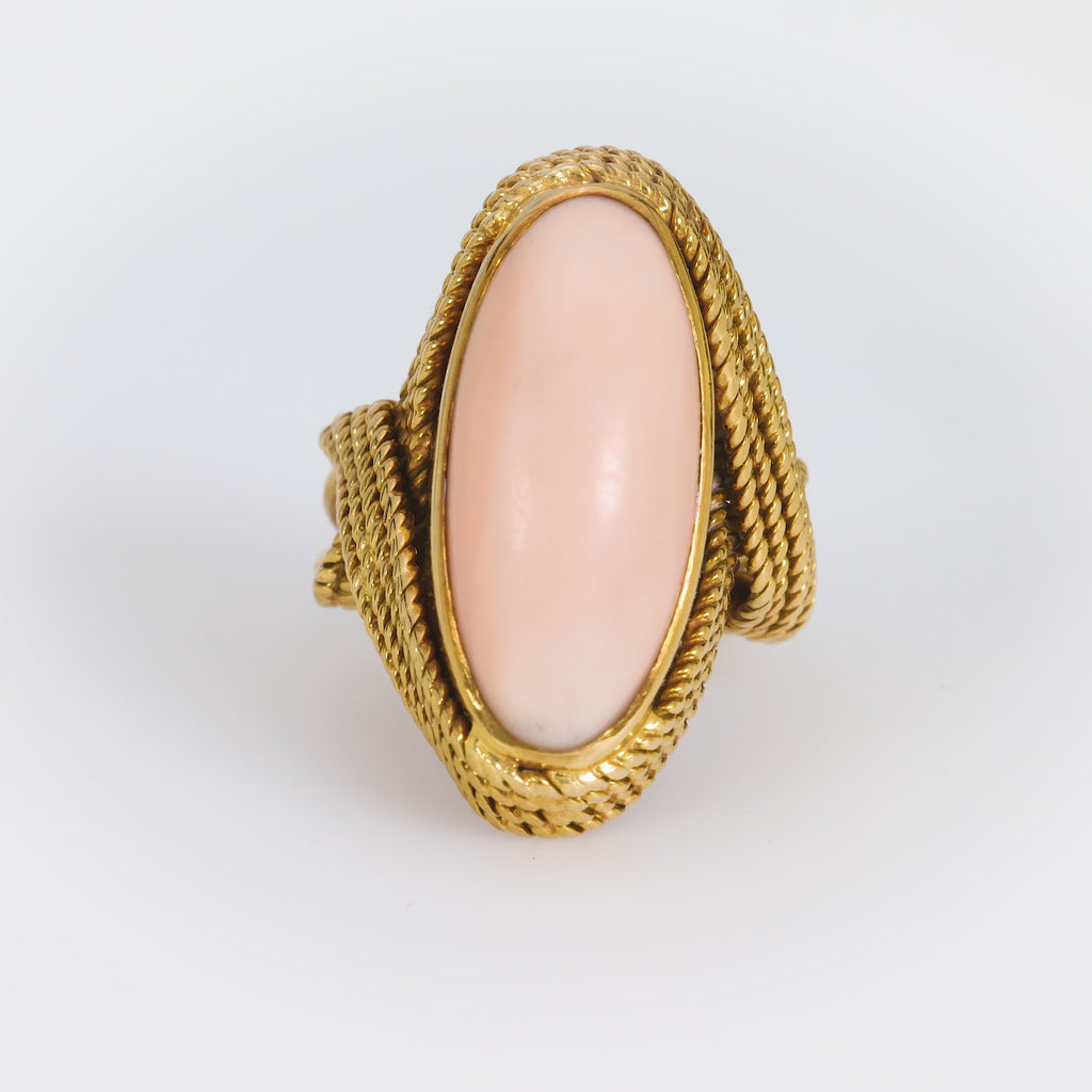 Mid Century 28k oval coral cocktail ring Jack Weir & Sons