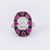 Art Deco Style Diamond Ruby Onyx Platinum Ring