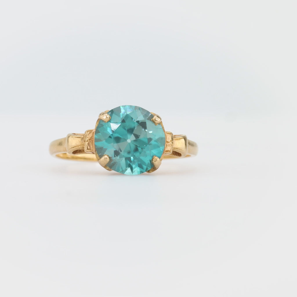 Retro Birks Blue Zircon 14K Yellow Gold Solitaire Engagement Ring