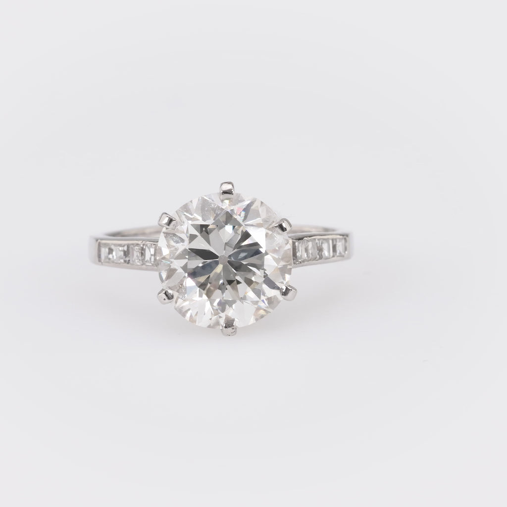 Art Deco GIA 3 Carat Round Brilliant Cut Diamond Platinum Engagement Ring Jack Weir & Sons