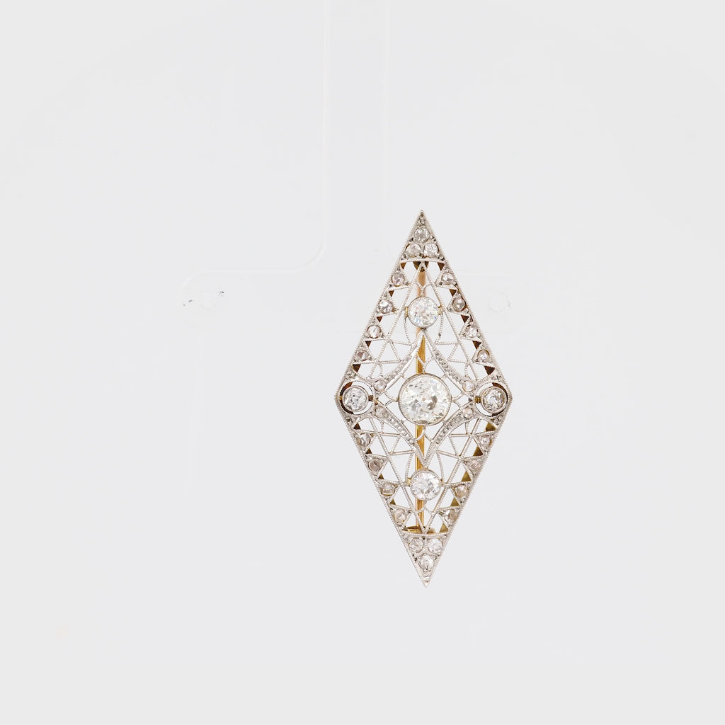 Edwardian Diamond 18K Yellow Gold Silver Brooch