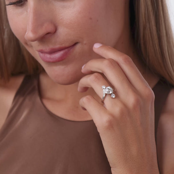 Mid Century GIA 2.25 carat old mine cut diamond 14k white gold ring