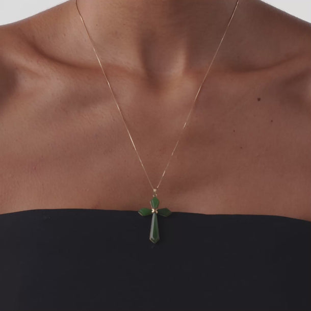 Vintage nephrite jade 14K yellow gold cross pendant necklace Necklaces Jack Weir & Sons