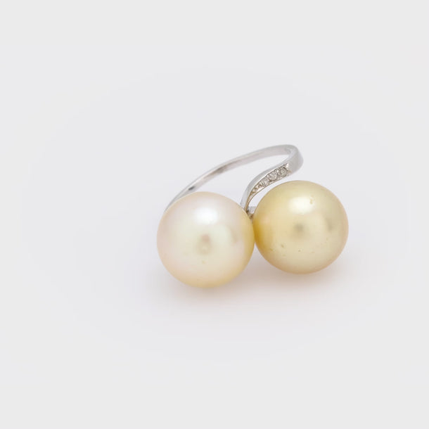 French Mid Century pearl diamond platinum Toi Et Moi ring Jack Weir & Sons