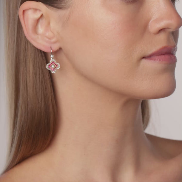 Edwardian diamond ruby 18k gold platinum drop earrings Earrings Jack Weir & Sons