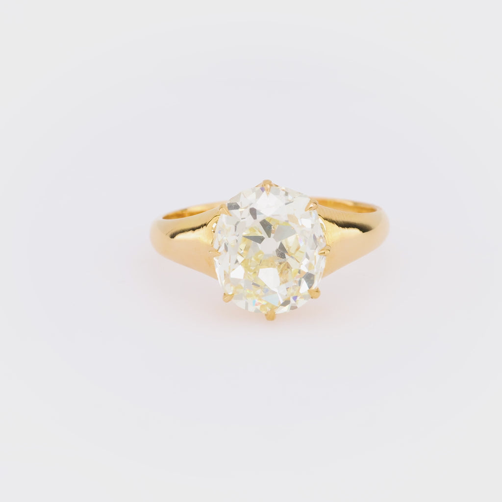 GIA 3.52 carat old mine cut diamond 14k yellow gold solitaire engagement ring Jack Weir & Sons