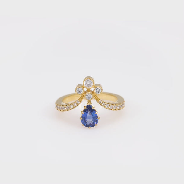 Sapphire diamond 18k yellow gold tiara ring Jack Weir & Sons