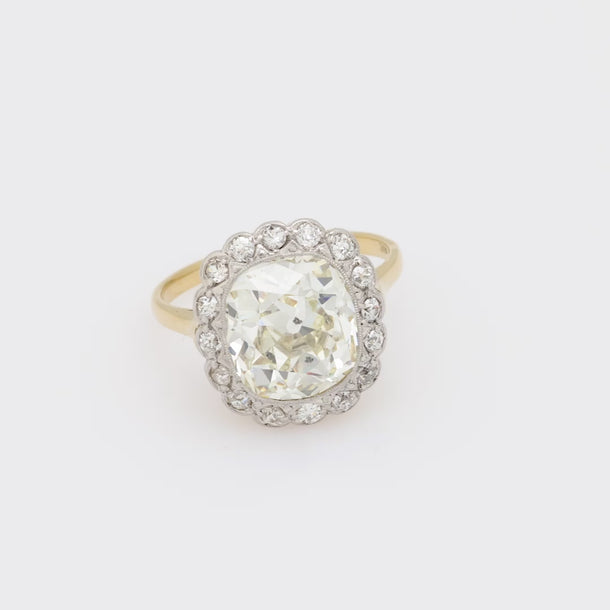 Edwardian GIA 5.04 carat old mine cut diamond 18k yellow gold engagement ring Jack Weir & Sons