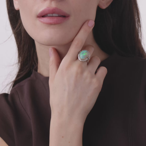 Mid Century 5.50 carat Australian opal diamond platinum ring Rings Jack Weir & Sons