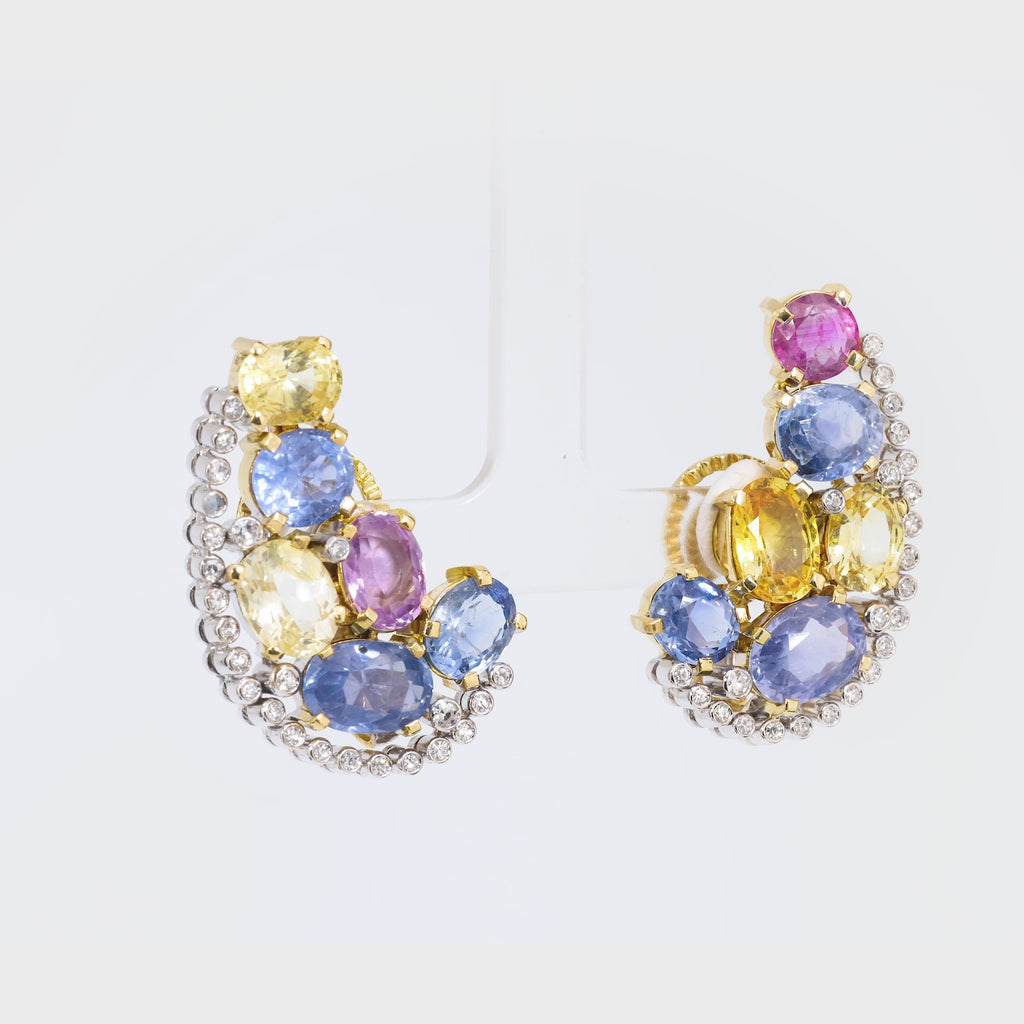 Vintage GIA 31 carat total weight sapphire diamond 18k gold platinum earrings Jack Weir & Sons