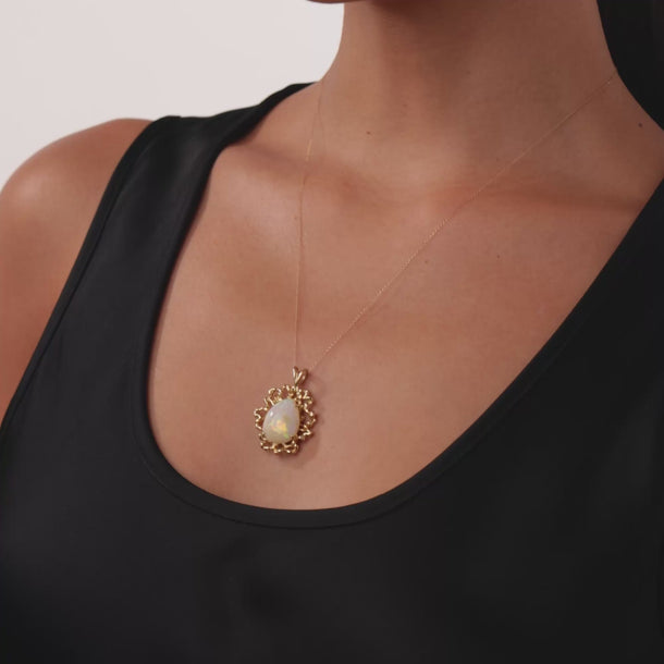 Mid Century opal 14k yellow gold necklace Necklaces Jack Weir & Sons
