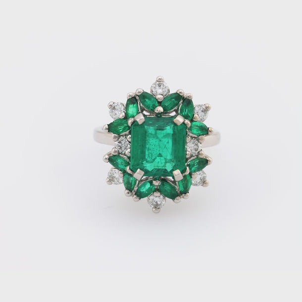 Mid Century French GIA 2.55 carat emerald diamond 18k white gold cocktail ring Ring Jack Weir & Sons