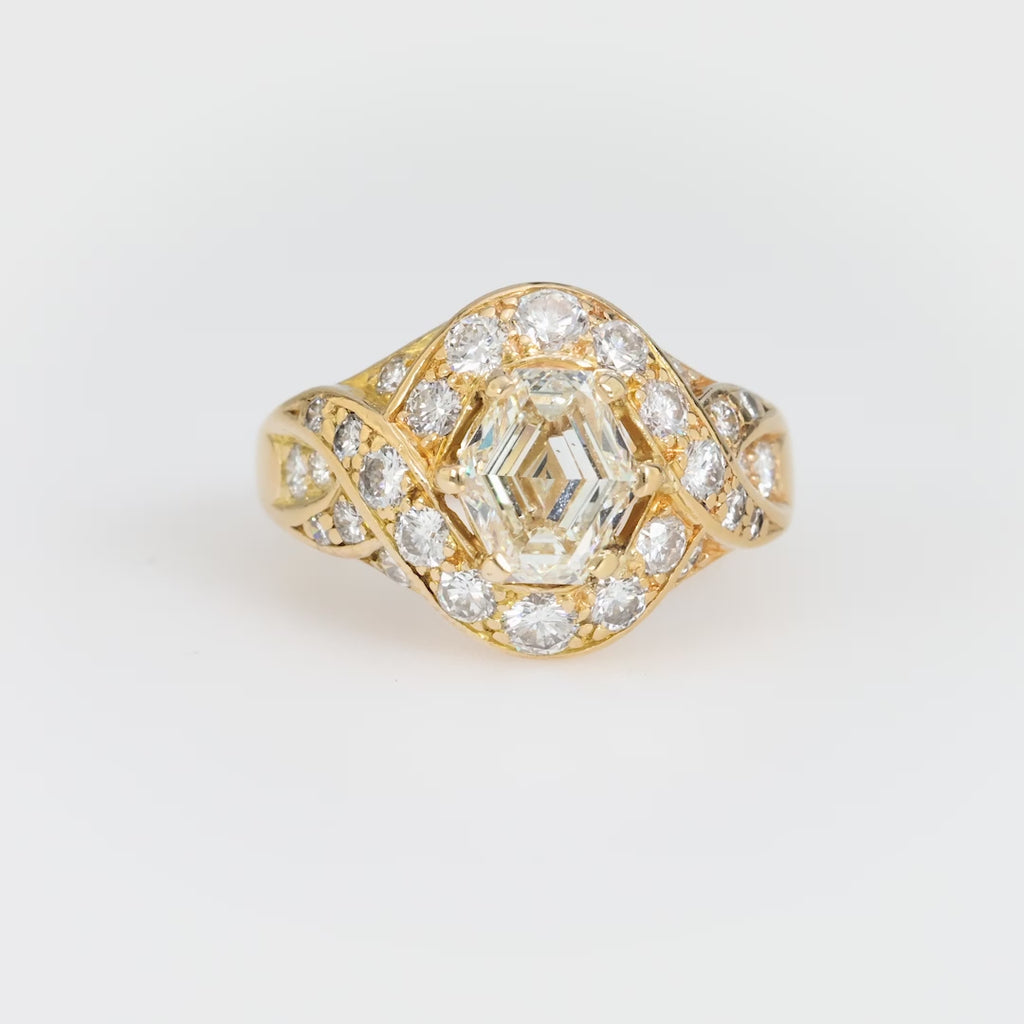 French GIA 1.51 carat hexagonal cut diamond 18k yellow gold ring Jack Weir & Sons