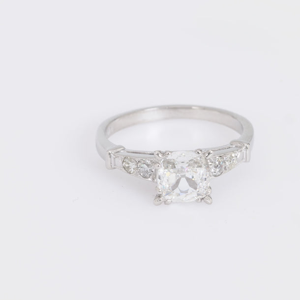 Art Deco 1.02 carat cushion cut diamond platinum engagement ring Jack Weir & Sons