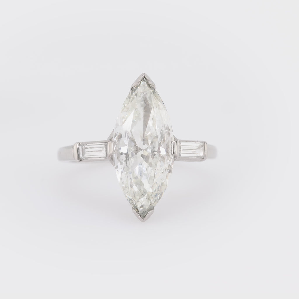 Art Deco GIA 3.01 carat marquise cut diamond platinum engagement ring