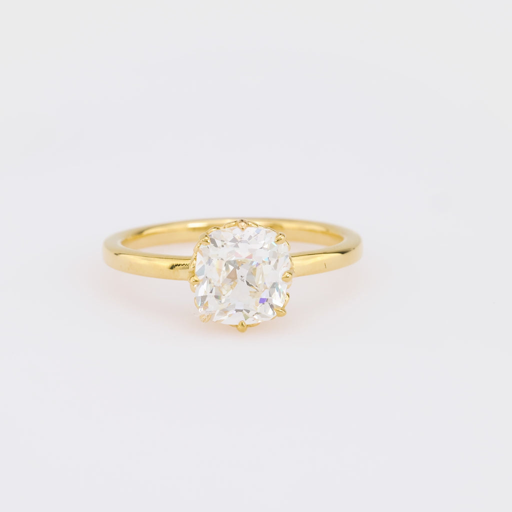 GIA 2.01 Carat Old Mine Cut Diamond 18K Yellow Gold Engagement Ring