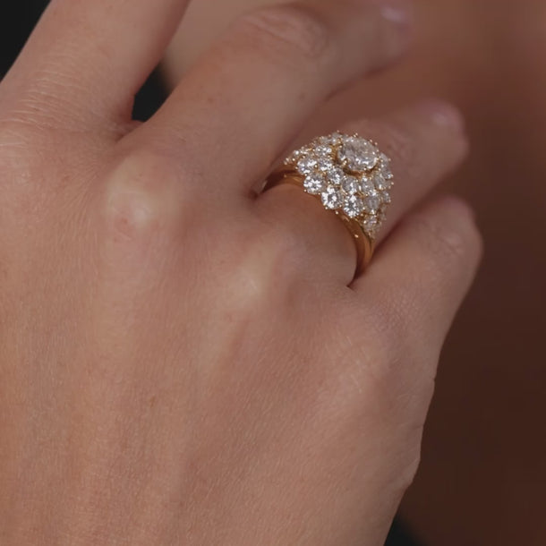 French GIA 1.10 carat old mine cut diamond 18k yellow gold cluster ring Rings Jack Weir & Sons