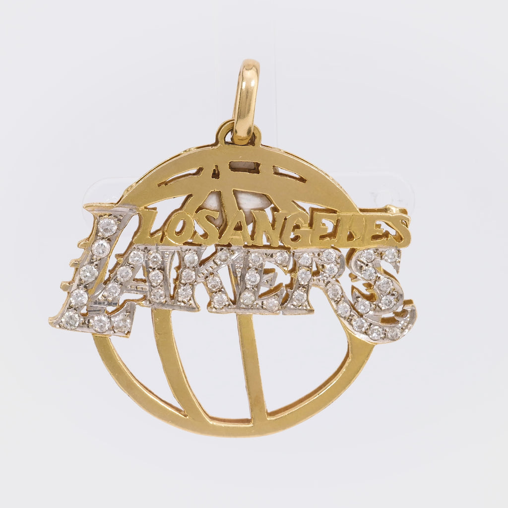 Modern Diamond 14K Yellow and White Gold Lakers Pendant