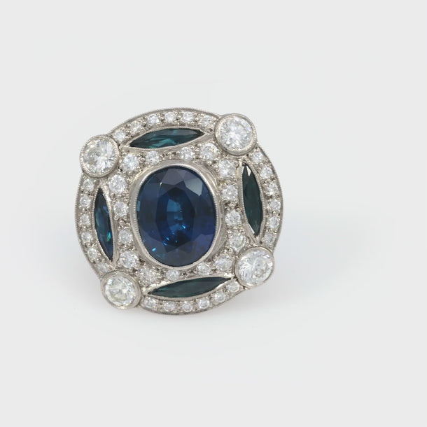 GIA 5.70 carat sapphire diamond platinum cocktail ring Jack Weir & Sons
