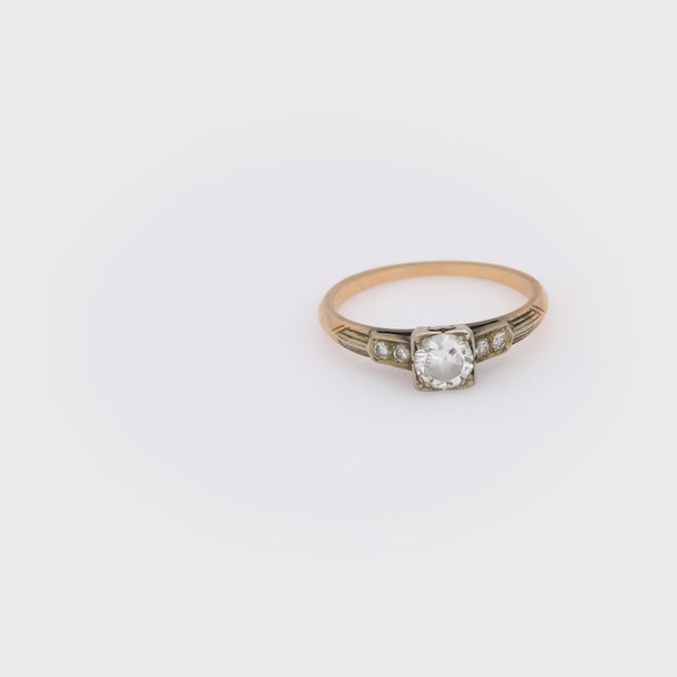 Retro diamond 14k yellow and white gold engagement ring
