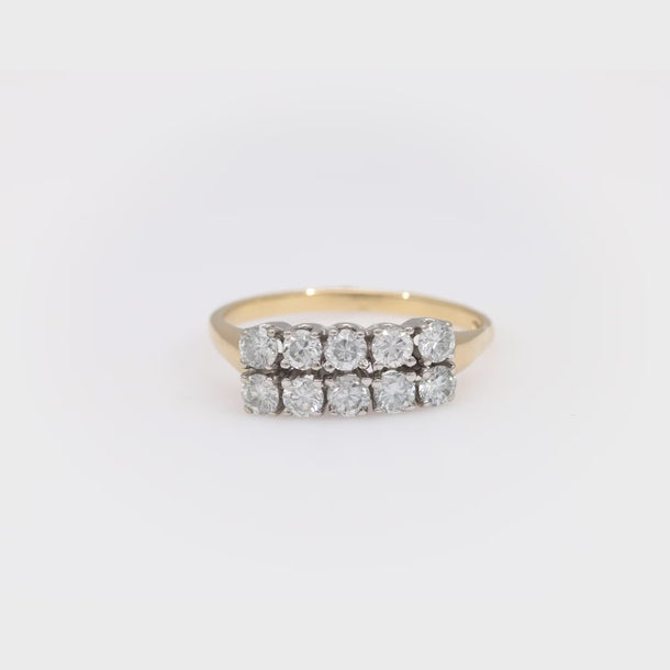 Vintage diamond 14k yellow and white gold two row ring Jack Weir & Sons