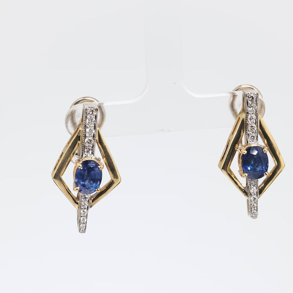 Vintage 3.20 carat total weight sapphire diamond 14k gold earrings Jack Weir & Sons