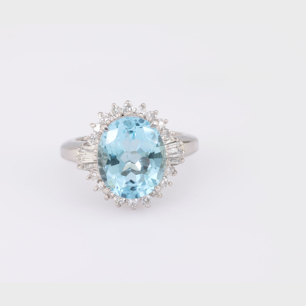 Vintage 4.24 Carat Aquamarine Diamond Platinum Cocktail Ring