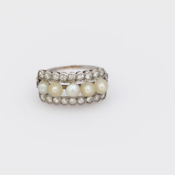Art Deco pearl diamond platinum ring Jack Weir & Sons