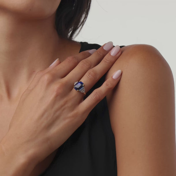 GRS 10.12 carat Ceylon royal blue sapphire diamond 14k gold platinum ring