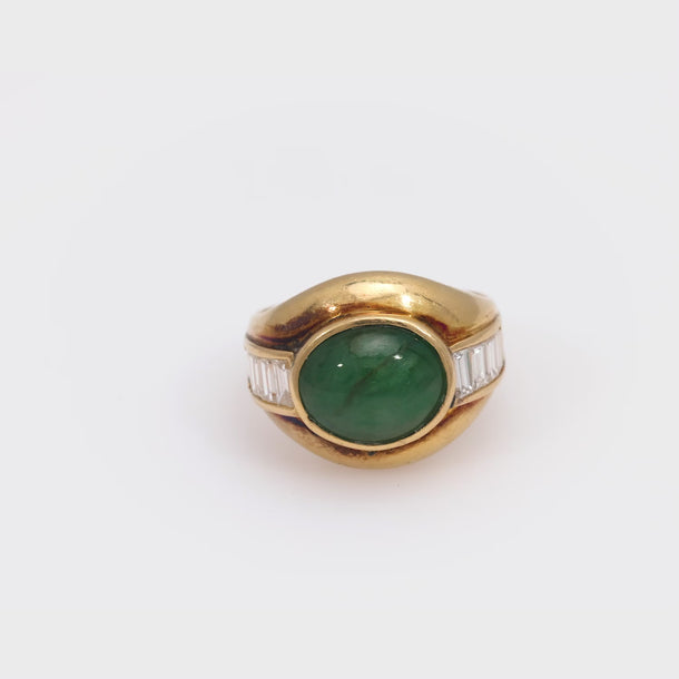 Vintage 4.65 carat cabochon jade 18k yellow gold bezel ring Jack Weir & Sons
