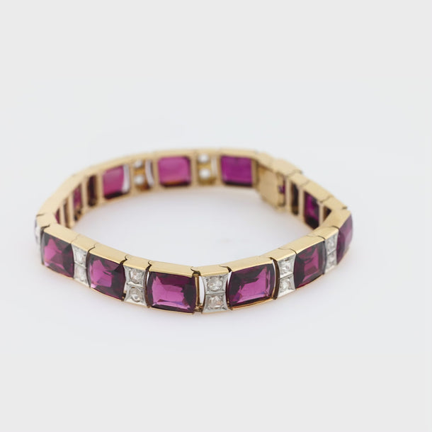 F.Chiappe Retro 32.50 carat rhodolite garnet diamond 18k yellow gold bracelet Bracelets Jack Weir & Sons