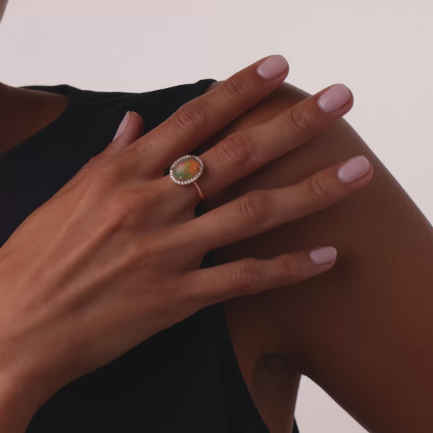 Modern opal diamond 14k rose gold cluster ring Jack Weir & Sons
