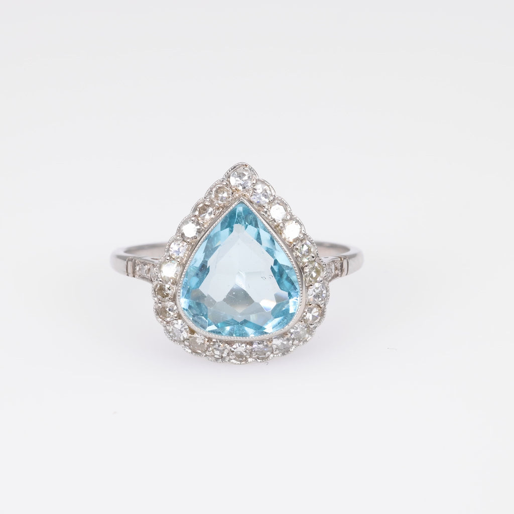 Art Deco Inspired 2.14 Carat Aquamarine Diamond Platinum Cluster Ring