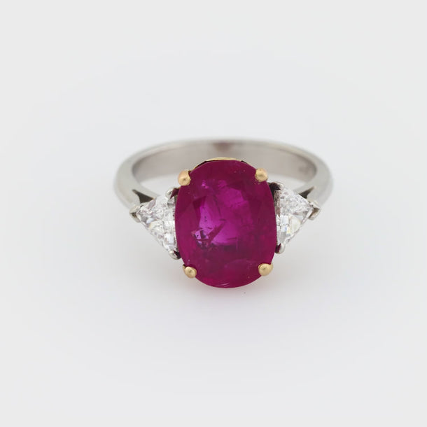 Vintage AGL 4.68 carat Burma no heat ruby diamond platinum ring Jack Weir & Sons