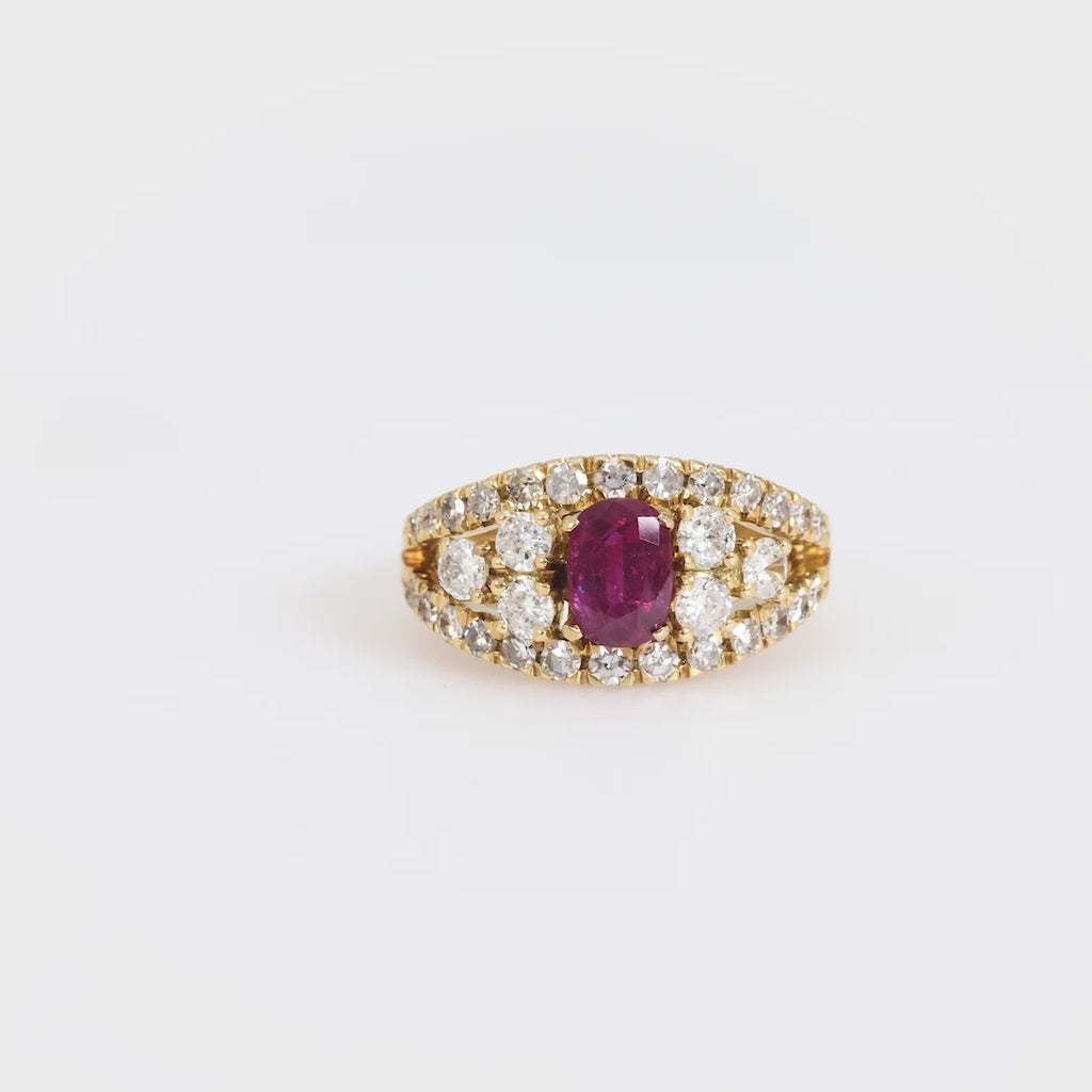 Vintage French ruby diamond 18k yellow gold ring Jack Weir & Sons