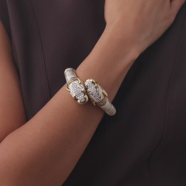 David Webb diamond emerald enamel 18k gold and platinum tiger bracelet