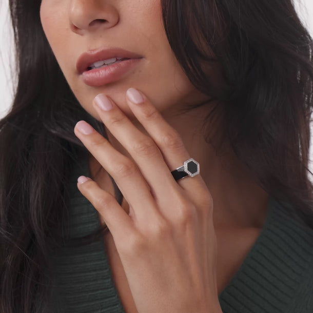 Lugano diamond 18k white gold black enamel ring Rings Lugano