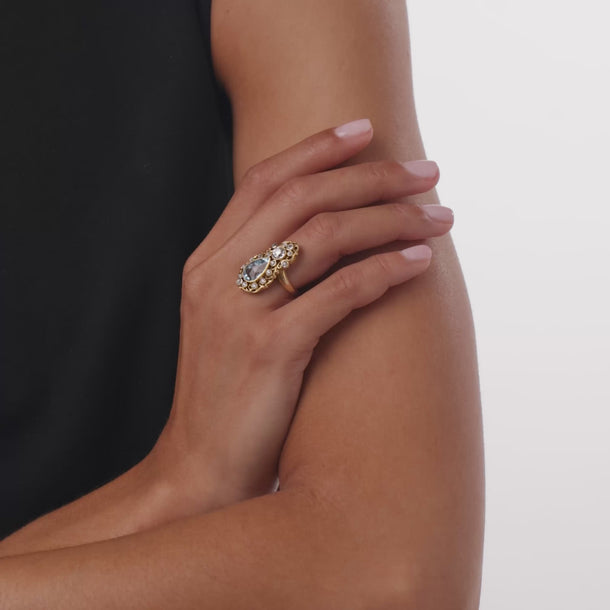 Victorian aquamarine diamond 14k yellow gold ring