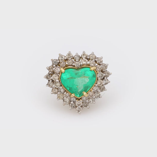 GIA 6.80 carat heart shape Colombian emerald diamond 14k yellow gold ring Jack Weir & Sons