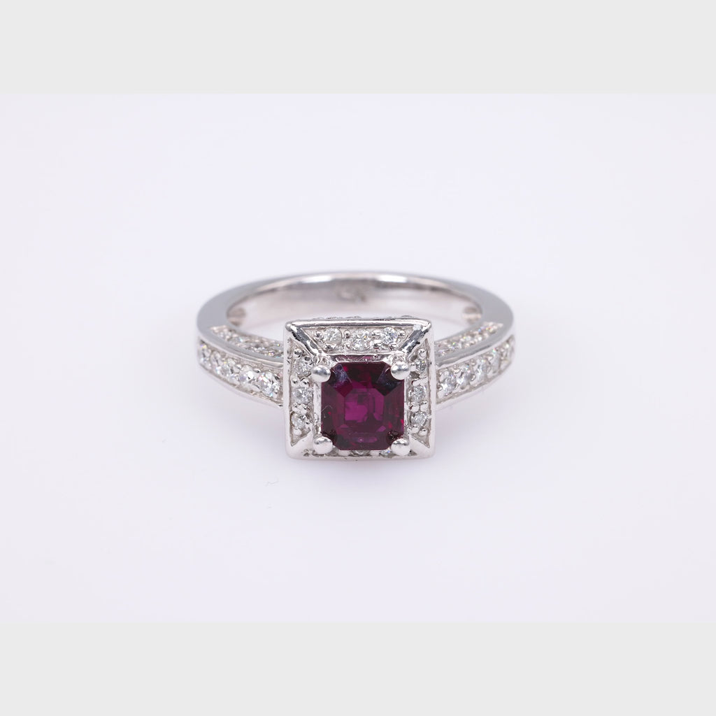 Contemporary Ruby Diamond 14K White Gold Pave Ring