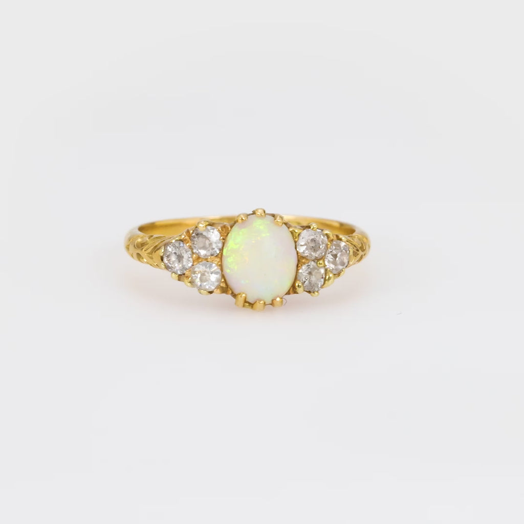 Victorian opal diamond 18k yellow gold ring Jack Weir & Sons