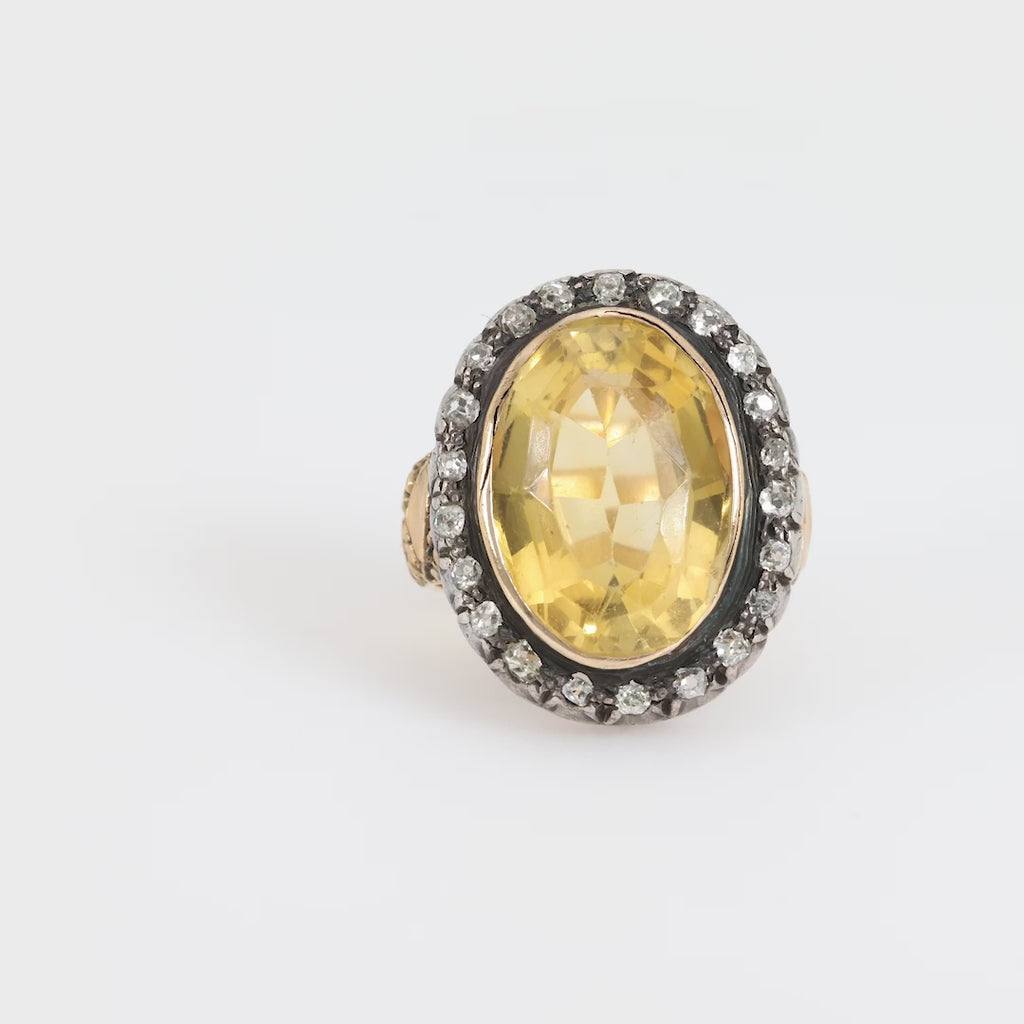 Georgian 8.40 carat citrine diamond 18k yellow gold silver cluster ring Jack Weir & Sons